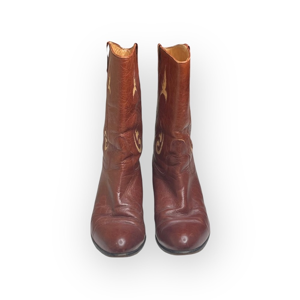 Vintage 70’s: Pierre Cardin  Leather Western Inspired Cut Out Boots  Cognac 9M - Picture 8 of 16